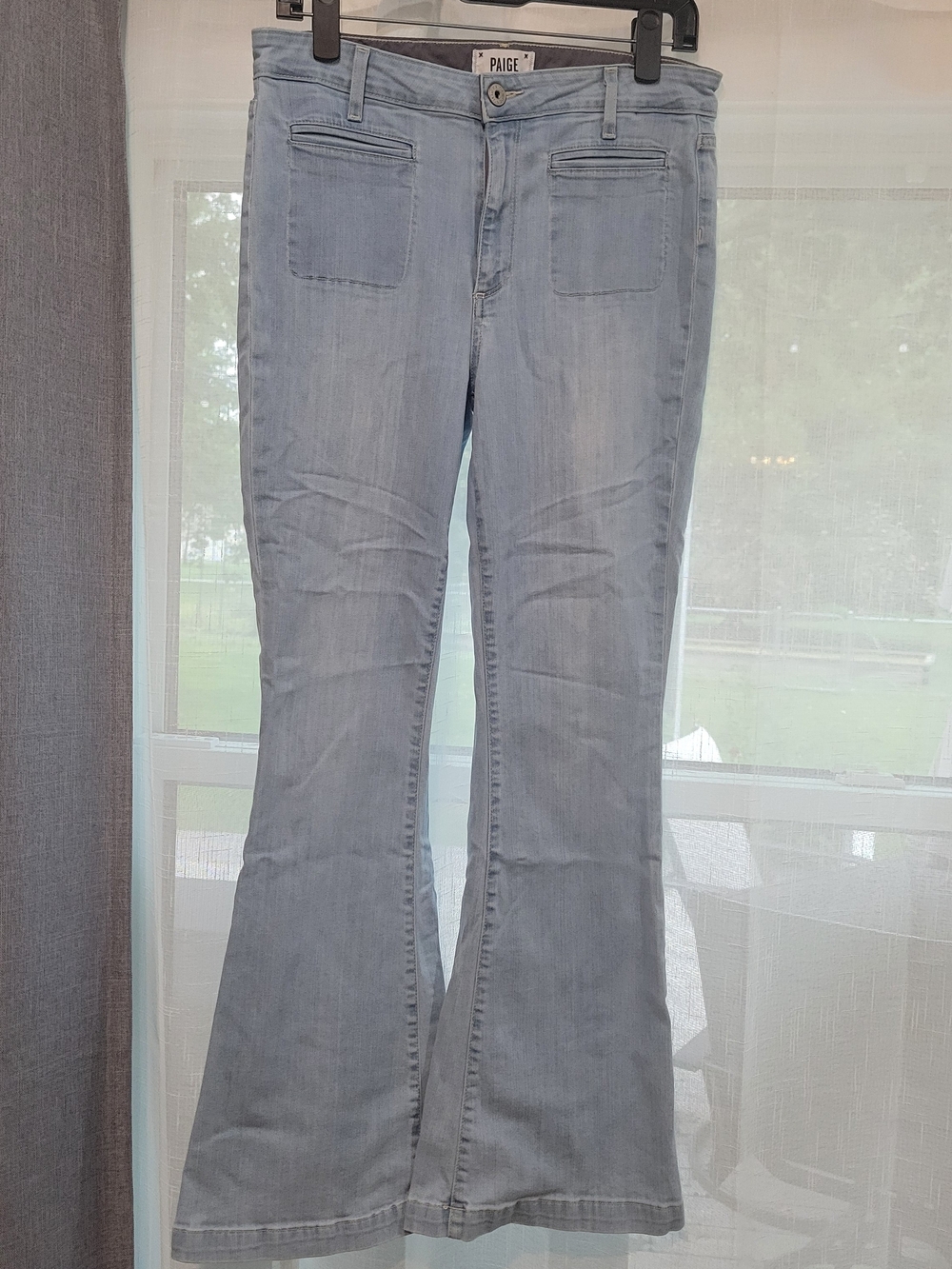 PAIGE Women's Light Blue High Rise Flare Jeans